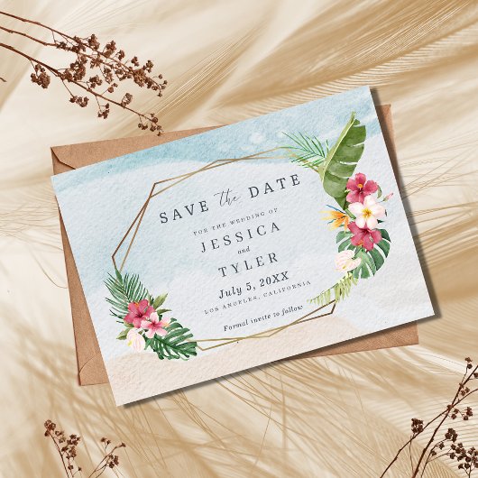 Tropisch Bloemen Strand Bruiloft Save The Date
