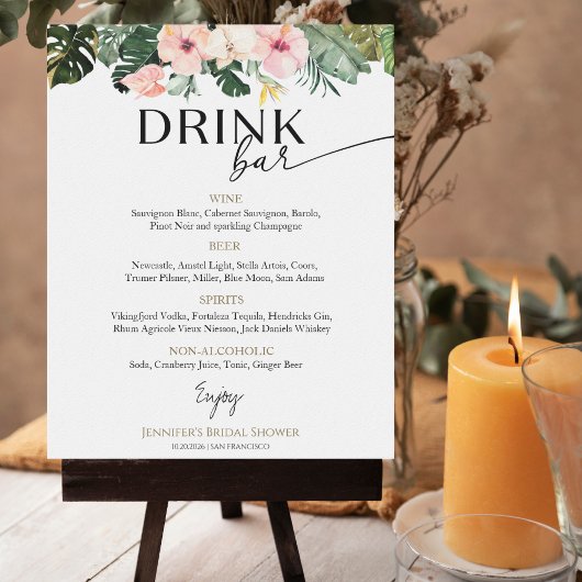 Tropisch Bloemen Vrijgezellenfeest Drinken Menu Si Poster