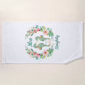 Tropisch Bloemen Zeepaardje Mr. of Mrs. Naam Strandlaken (Voorkant)