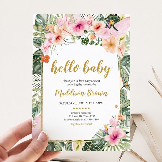 Tropisch bloemenaloha-Baby shower Kaart