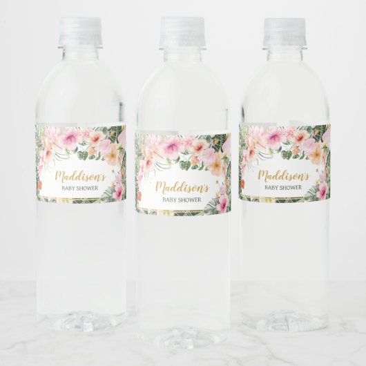 Tropisch bloemenaloha-Baby shower Waterfles Etiket (Flessen)