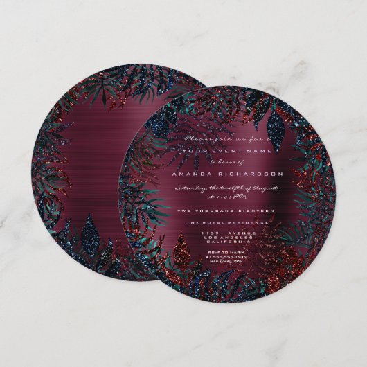 Tropisch Bloemend Fern Bladeren Omlijst Burgundy G Kaart (Voorkant / Achterkant)