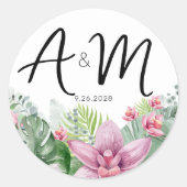 Tropisch Bloemend Huwelijk Ronde Sticker (Voorkant)