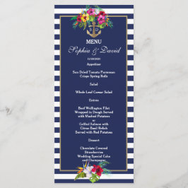 Tropisch Bloemend Luau Navy Blauwe Strepen Menu