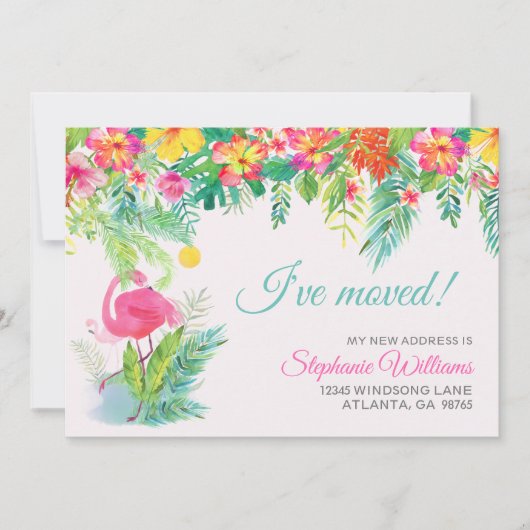 Tropisch bloemend nieuw adres kaart (Voorkant)