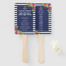 Tropisch bloemendansfeest programma in Navyblauw m Handwaaier