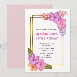 Tropisch bloemendecor roze luxe 66ste verjaardag kaart