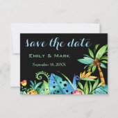 Tropisch Bloemendek Zwart Bewaar de Datum Kaart (Voorkant)