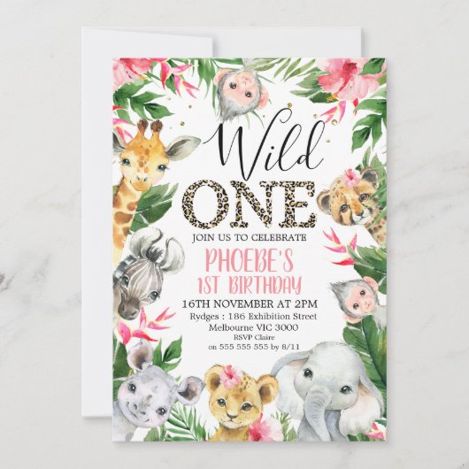 Tropisch bloemendierentuin Dieren Wilde één verjaa Kaart (Voorkant)