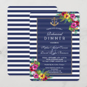 Tropisch bloemendiner voor de bruiloft in Navy str Kaart (Voorkant / Achterkant)