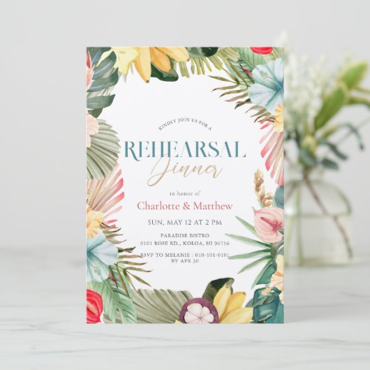 Tropisch bloemenfruit Waterverf repetitie diner Kaart (Staand voorkant)