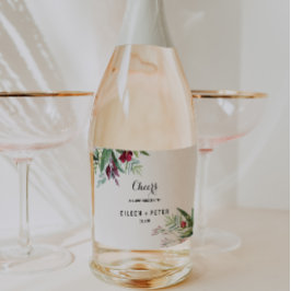 Tropisch Bloemengroen Bruiloft Mousserende Wijn La Sparkling Wijnetiket