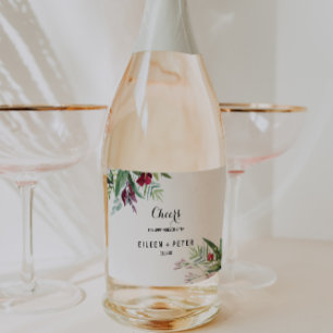 Tropisch Bloemengroen Bruiloft Mousserende Wijn La Sparkling Wijnetiket