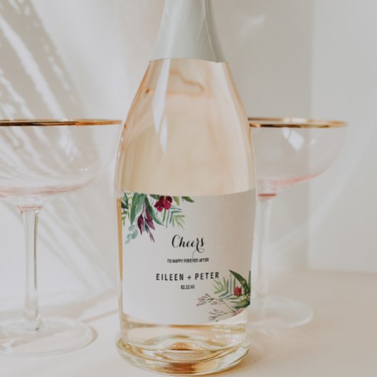 Tropisch Bloemengroen Bruiloft Mousserende Wijn La Sparkling Wijnetiket