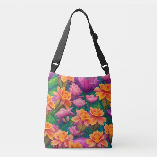 Tropisch bloemenpatroon in Hawaiian Crossbody Tas (Voorkant)