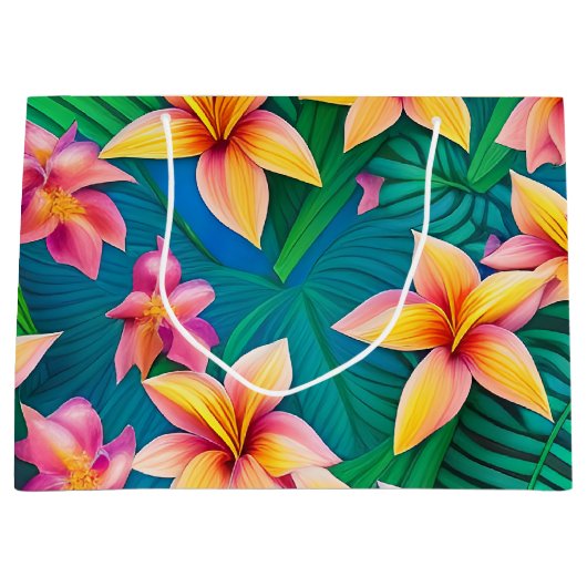 Tropisch bloemenpatroon in Hawaiian Groot Cadeauzakje (Voorkant)