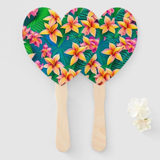 Tropisch bloemenpatroon in Hawaiian Handwaaier (Voorkant en achterkant)
