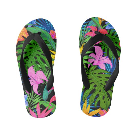 Tropisch bloemenpatroon in Hawaiian Kinder Teenslippers (Voetbed)