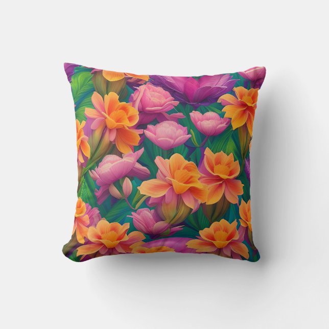 Tropisch bloemenpatroon in Hawaiian Kussen (Voorkant)