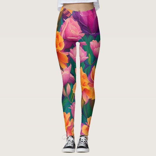 Tropisch bloemenpatroon in Hawaiian Leggings (Voorkant)