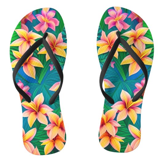 Tropisch bloemenpatroon in Hawaiian Teenslippers (Voetbed)