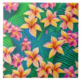 Tropisch bloemenpatroon in Hawaiian Tegeltje