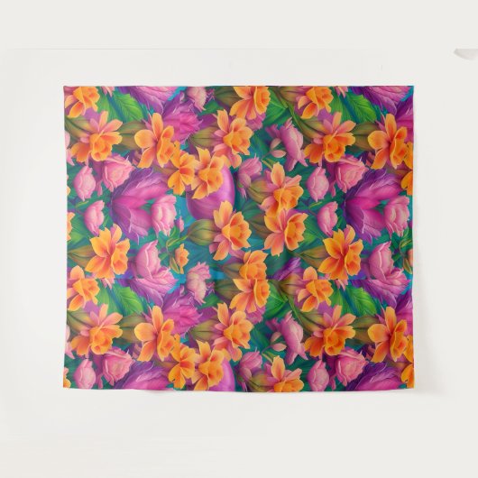 Tropisch bloemenpatroon in Hawaiian Wandkleed (Voorkant (horizontaal))