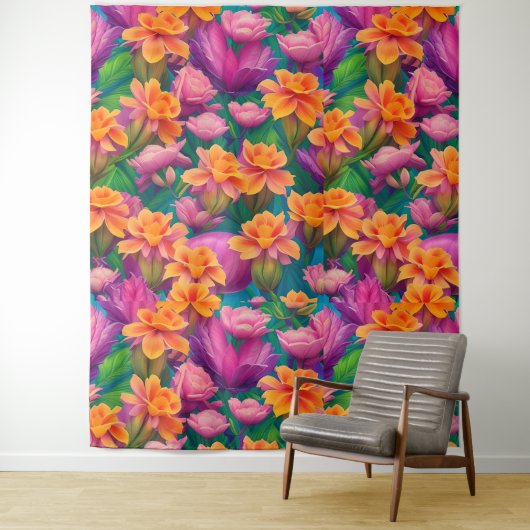 Tropisch bloemenpatroon in Hawaiian Wandkleed (In situ)