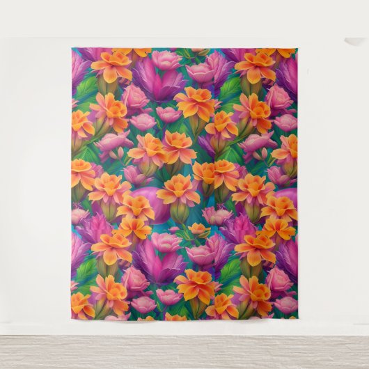 Tropisch bloemenpatroon in Hawaiian Wandkleed (Voorkant)