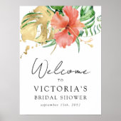 Tropisch bloemens bruiloft feest welkom bord poster (Voorkant)