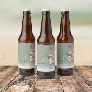 Tropisch Bloemenstrand Bruiloft Bier Etiket
