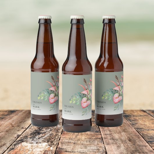 Tropisch Bloemenstrand Bruiloft Bier Etiket
