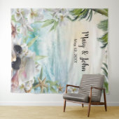 Tropisch bloemenstrand bruiloftsfoto achtergrond wandkleed (In Situ (horizontaal))