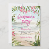 Tropisch Bloemenstrand Quinceanera Party Kaart (Voorkant)