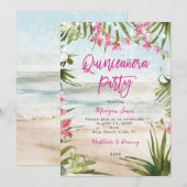 Tropisch Bloemenstrand Quinceanera Party Kaart (Voorkant / Achterkant)