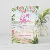 Tropisch bloemenstrand zoet 16 feest kaart (Staand voorkant)