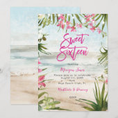 Tropisch bloemenstrand zoet 16 feest kaart (Voorkant / Achterkant)