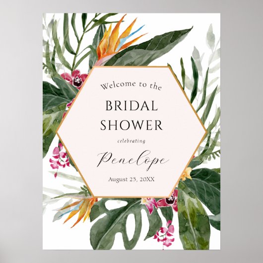 Tropisch bloemensymbool bruidsshower welkomstbord poster (Voorkant)