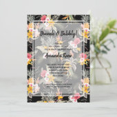 Tropisch bloemenzwart Vrijgezellenfeest Kaart (Staand voorkant)