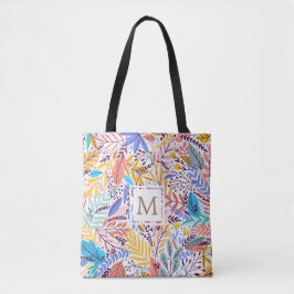 Tropisch Bloemgeel en oranje Monogram Tas