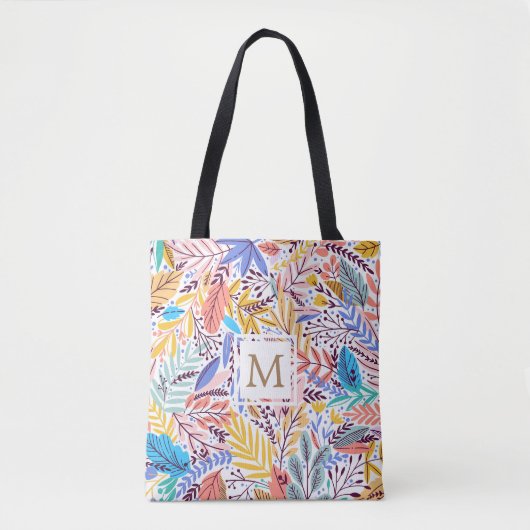 Tropisch Bloemgeel en oranje Monogram Tas (Voorkant)