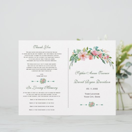 Tropisch bloemig bruiloftsprogramma Exotic Luau (Staand voorkant)