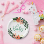 Tropisch bloemig gepersonaliseerd Baby shower Papieren Bordje (Feest)