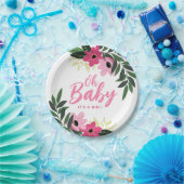 Tropisch bloemig gepersonaliseerd Baby shower Papieren Bordje (Feest)