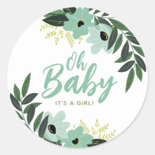 Tropisch bloemig gepersonaliseerd Baby shower Ronde Sticker