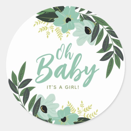 Tropisch bloemig gepersonaliseerd Baby shower Ronde Sticker (Voorkant)