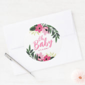 Tropisch bloemig gepersonaliseerd Baby shower Ronde Sticker (Envelop)