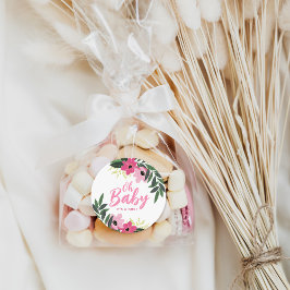Tropisch bloemig gepersonaliseerd Baby shower Ronde Sticker