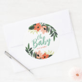 Tropisch bloemig gepersonaliseerd Baby shower Ronde Sticker (Envelop)