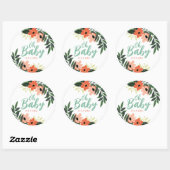 Tropisch bloemig gepersonaliseerd Baby shower Ronde Sticker (Vel)